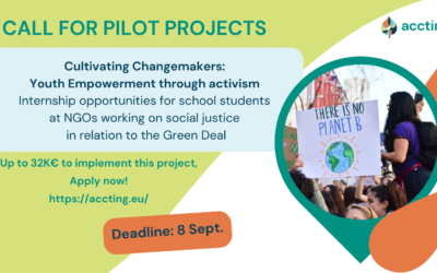 Apply to implement a project on empowering adolescents through internship opportunities at NGOs working on social justice in relation to the Green Deal!