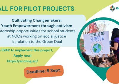 Apply to implement a project on empowering adolescents through internship opportunities at NGOs working on social justice in relation to the Green Deal!